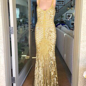 RED CARPET VINTAGE GOLD SEQUIN GOWN THEIA SZ 4